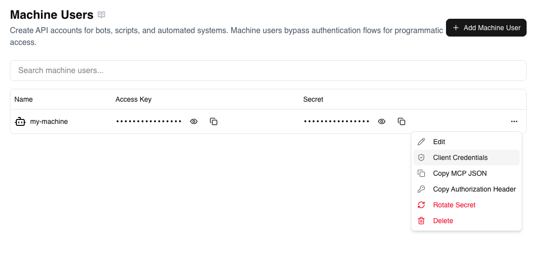 Machine User Menu