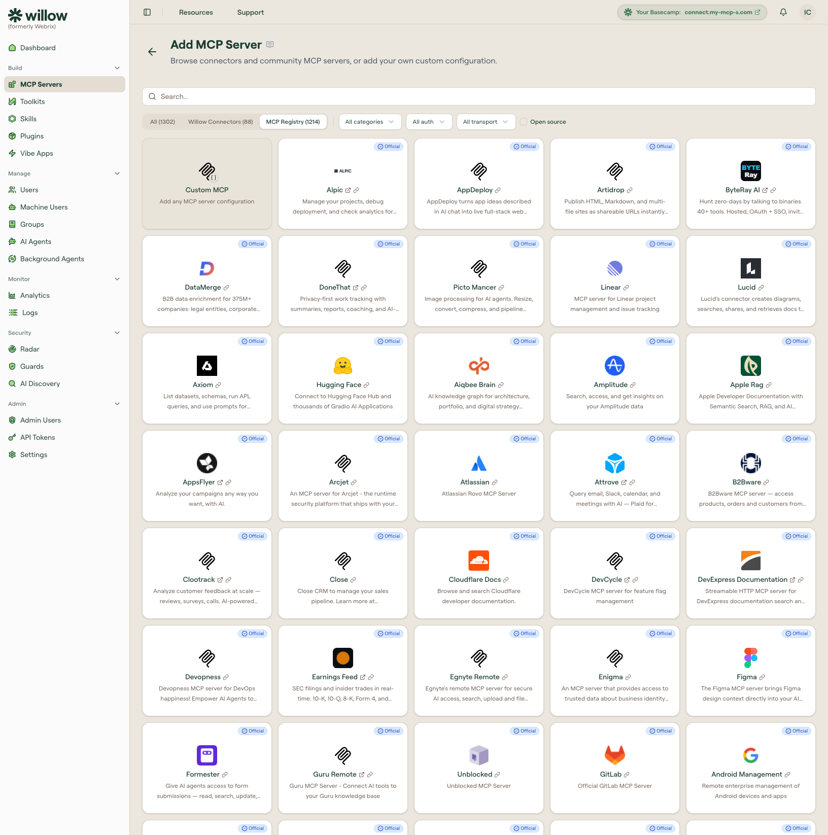Add MCP Server – MCP Registry tab